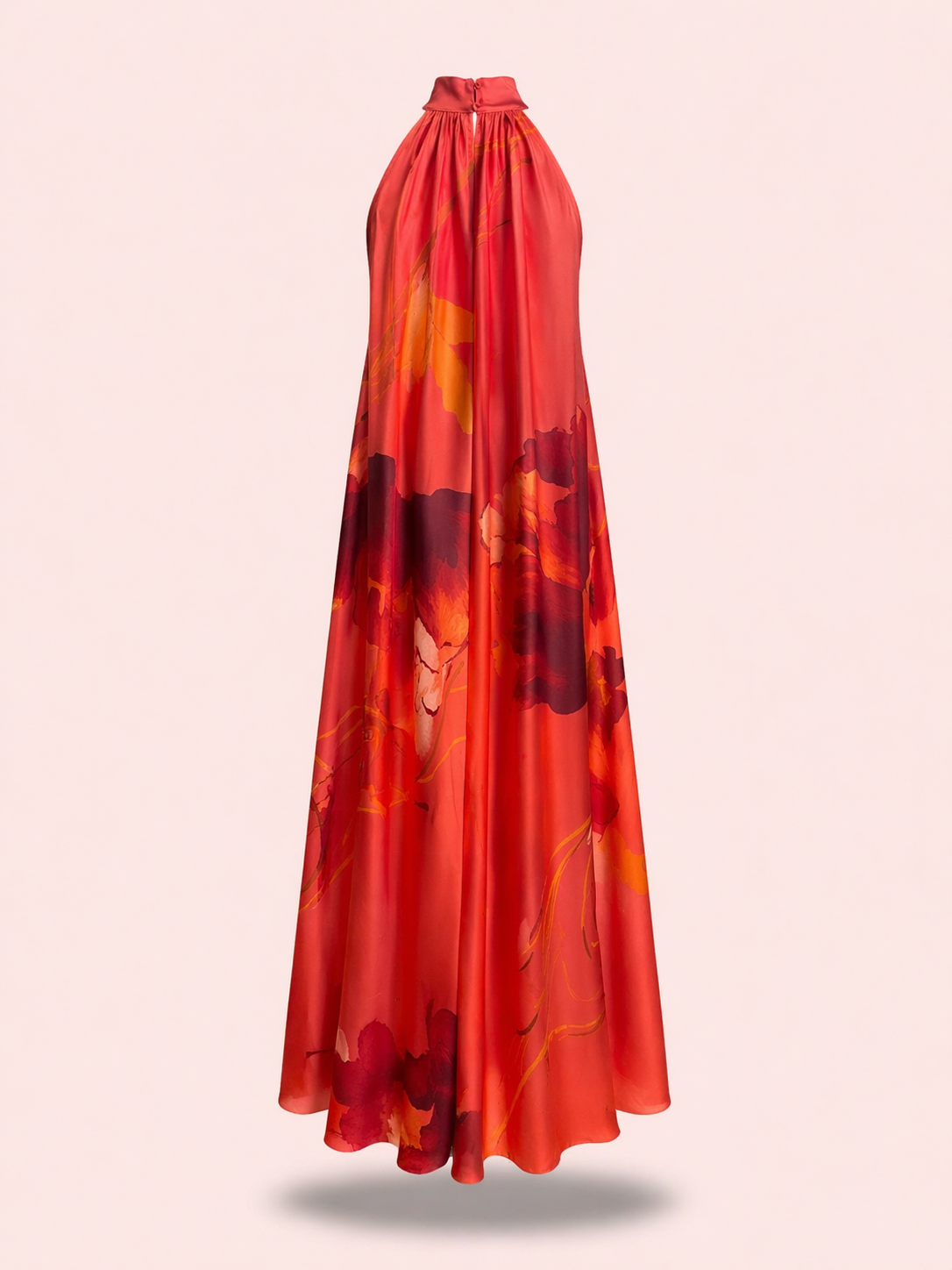 Red Halter Neck Maxi Dress - Flowing Elegant Dress