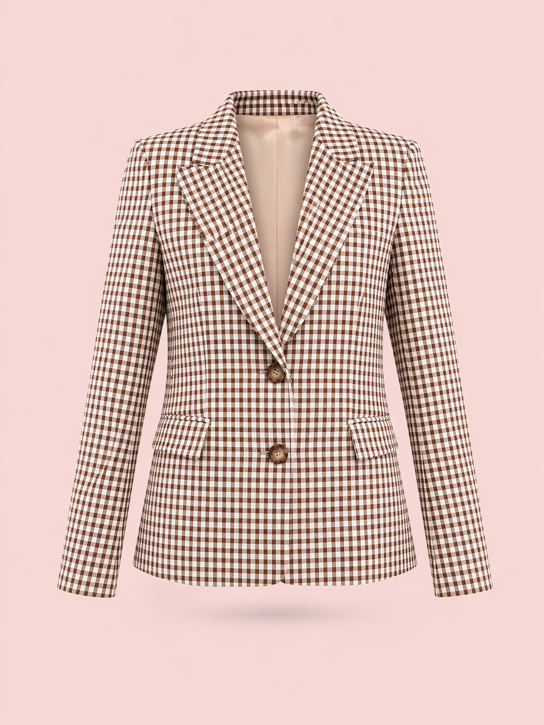 Pastel blue and brown Gingham Tailored Blazer - Classic Check Women's Jacket