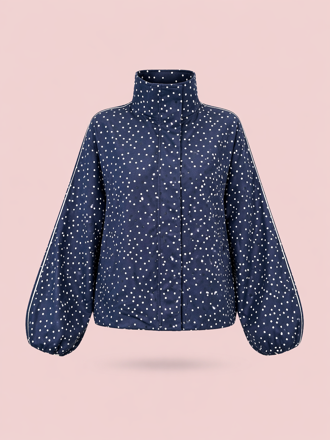 Navy Polka Dot Relaxed Fit Jacket - Elegant Lightweight Statement Jacket