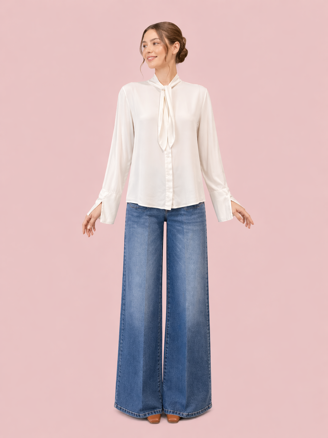 Elegant Ivory Tie-Neck Blouse