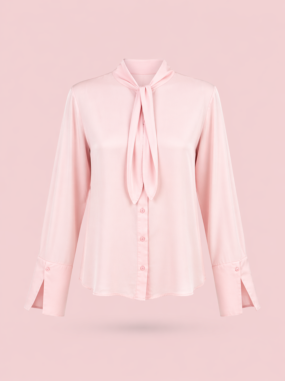 Pastel Pink Tie-Neck Blouse