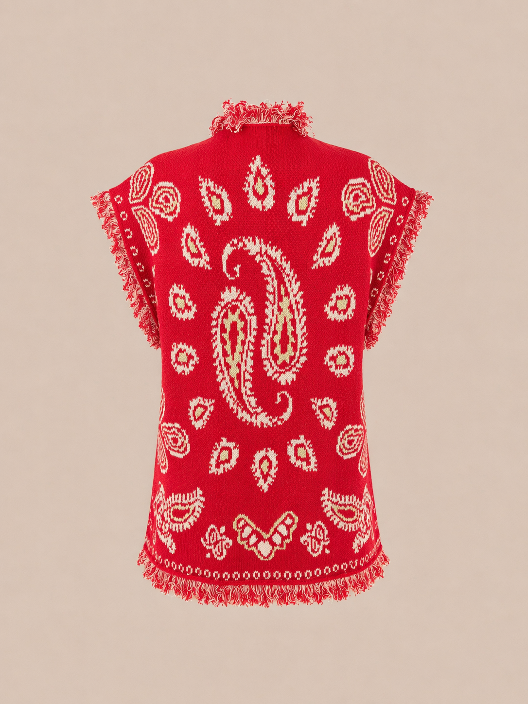 Red Belted Boho Knit Vest Cardigan - Fringe Relaxed Fit Statement Layer