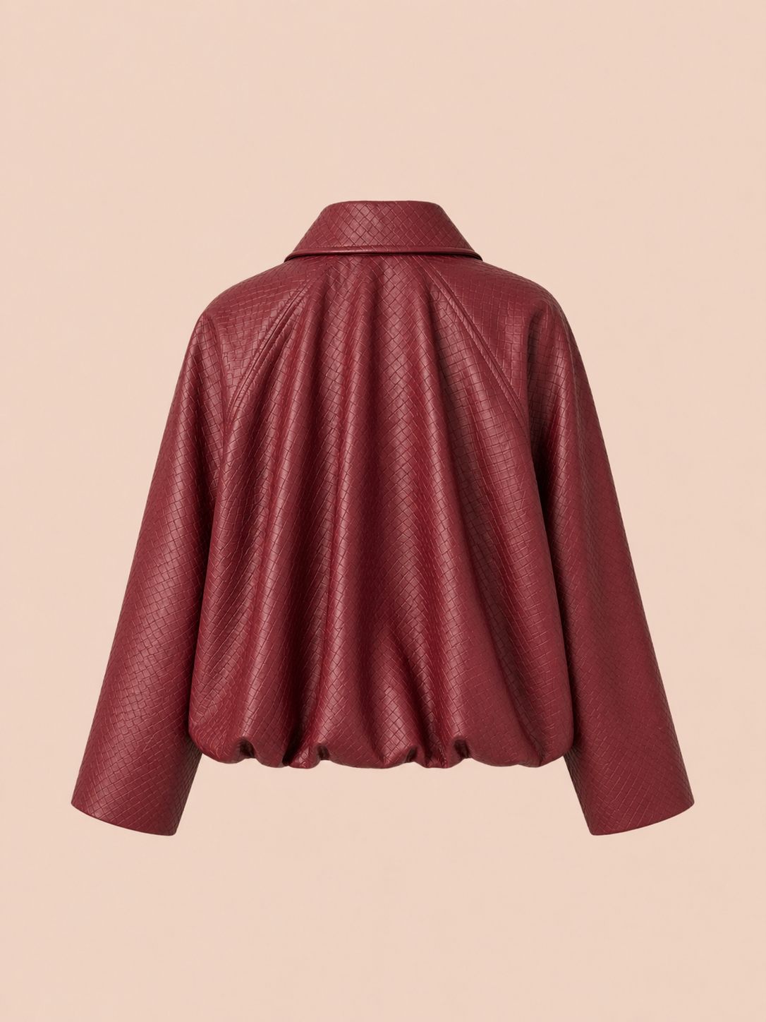 Burgundy Textured Cropped Eco Leather Jacket