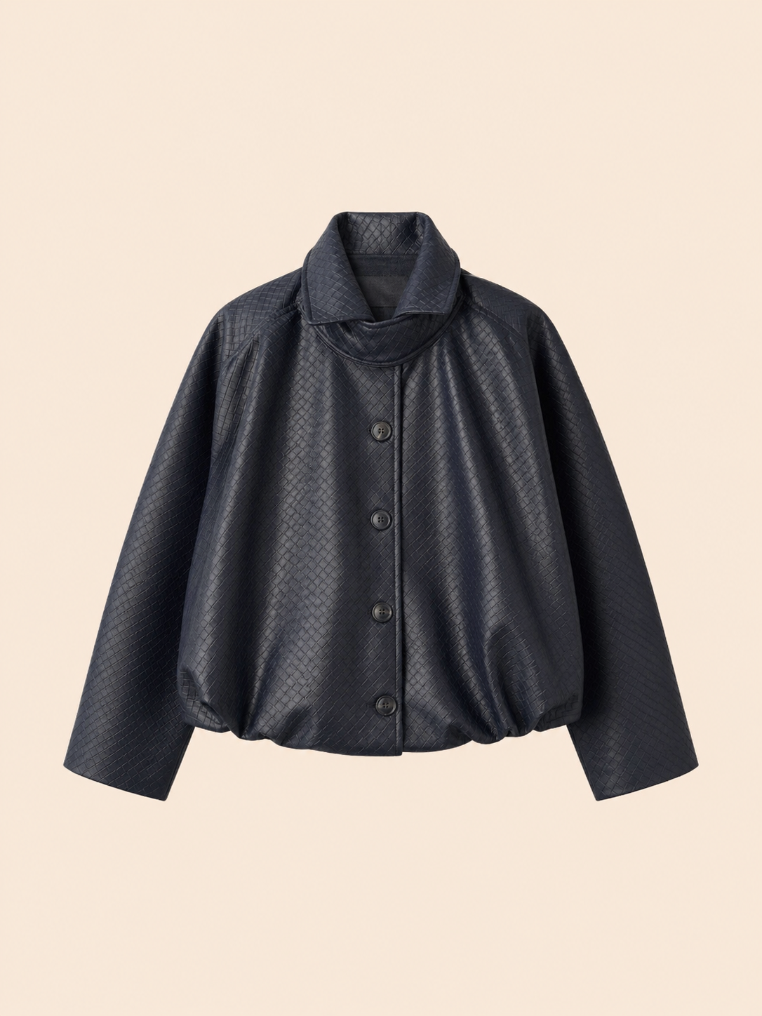Navy Textured Cropped Eco Leather Jacket