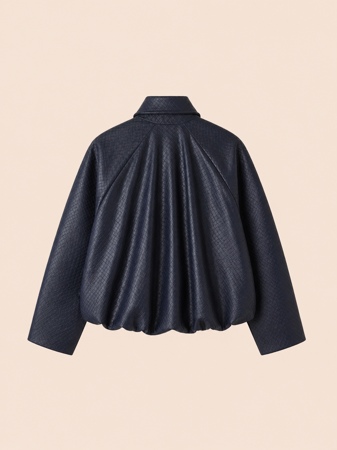 Navy Textured Cropped Eco Leather Jacket