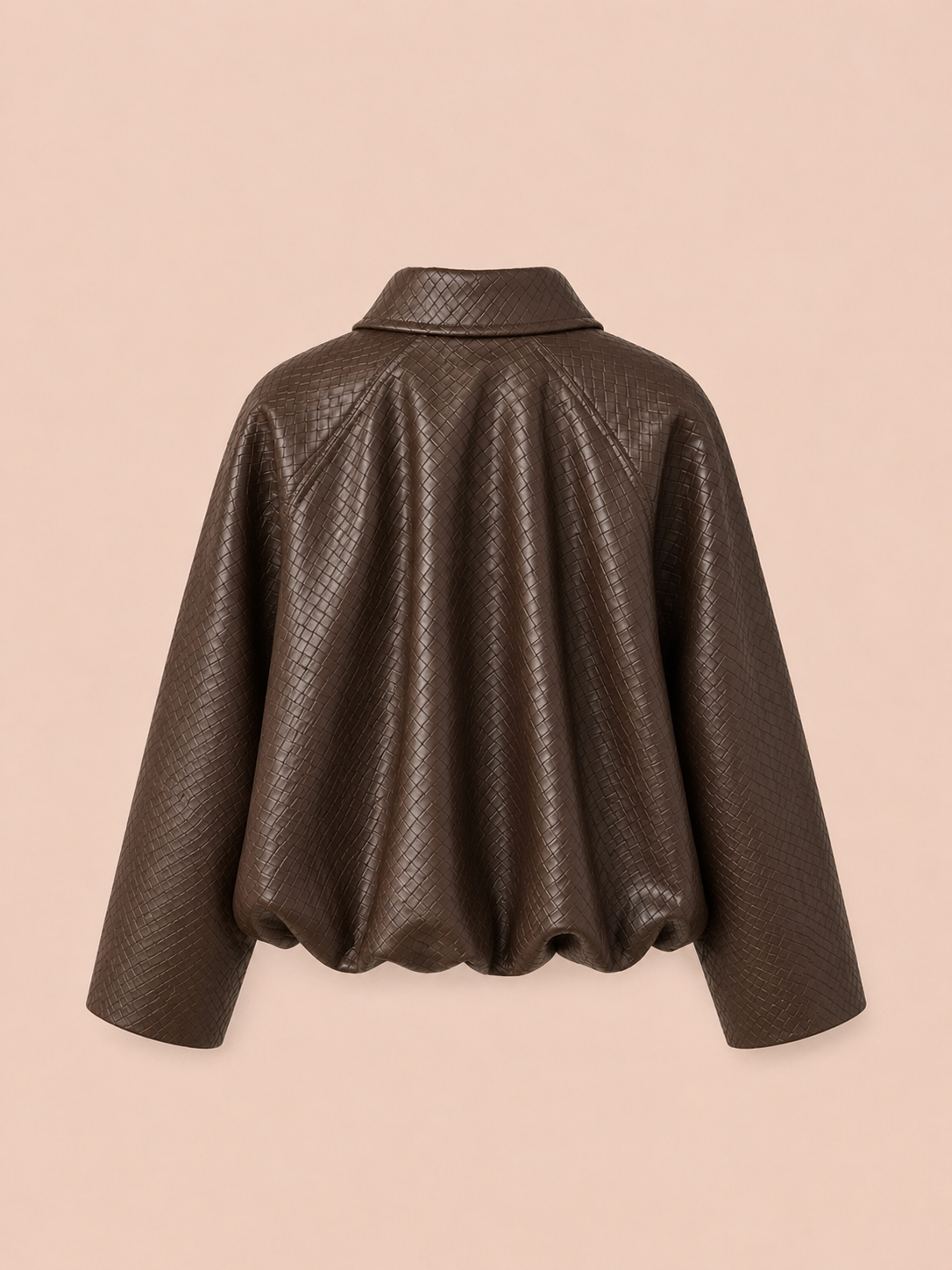 Brown Textured Cropped Eco Leather Jacket