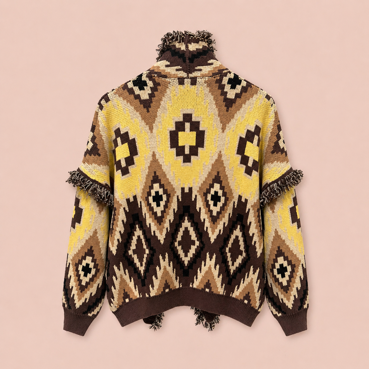 Boho Aztec Knit Cardigan With Pockets - Oversized Fringe Sweater Jacket