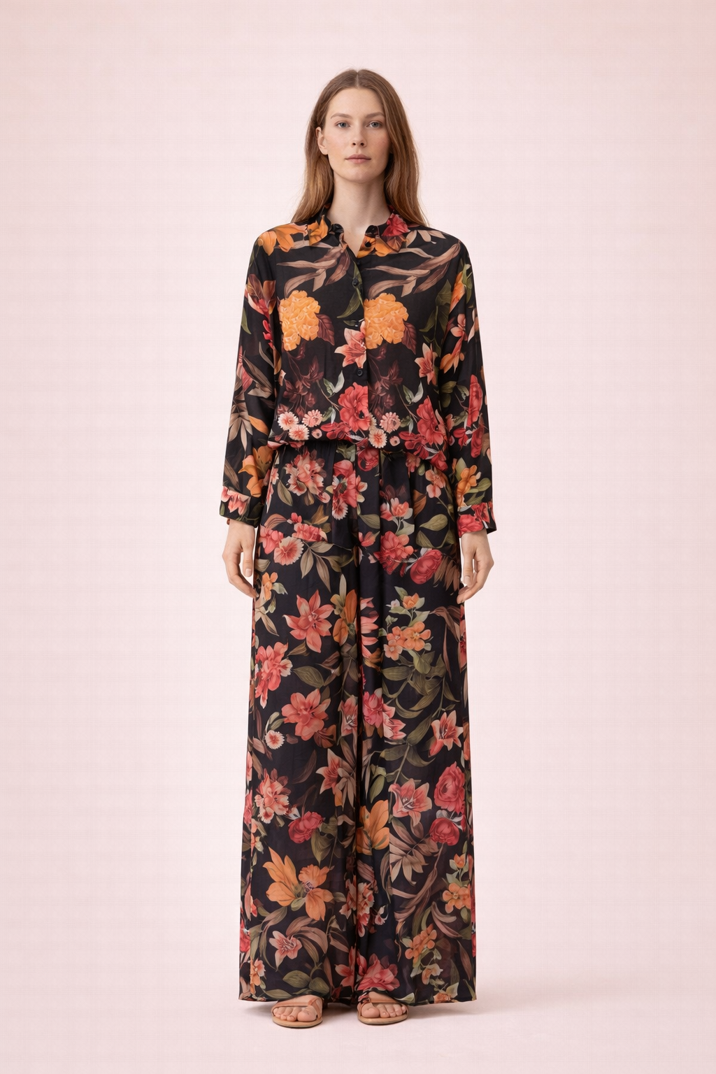 Black Floral Sheer Shirt - Lightweight Button-Up Blouse for Women