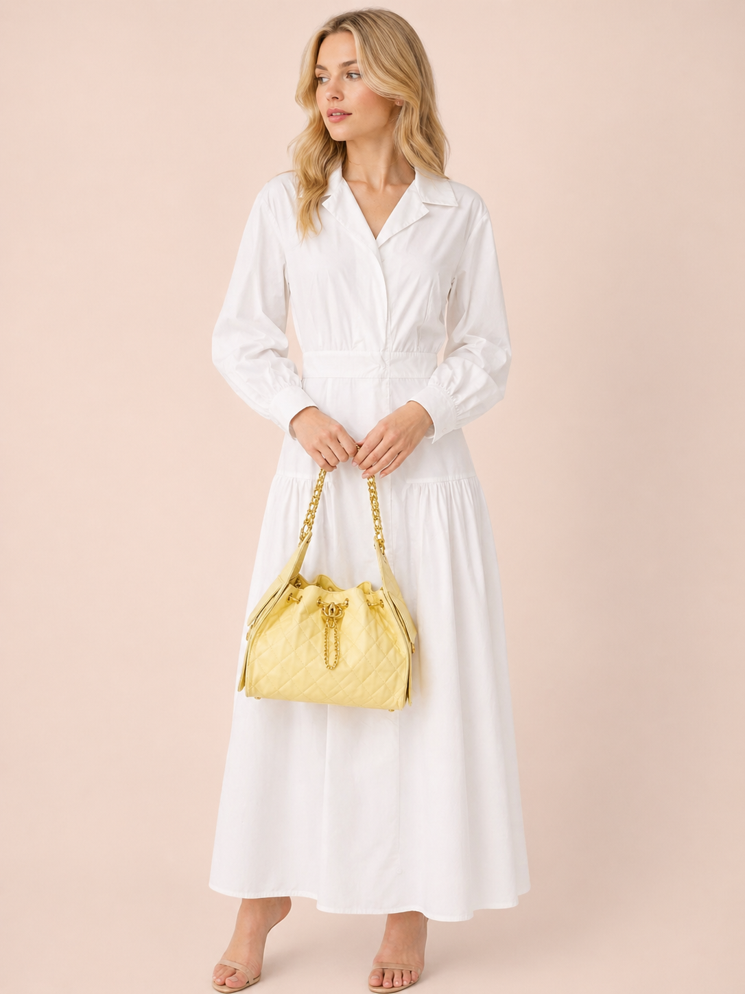 Luxury Quilted Yellow Leather Shoulder Bag With Gold Chain Strap