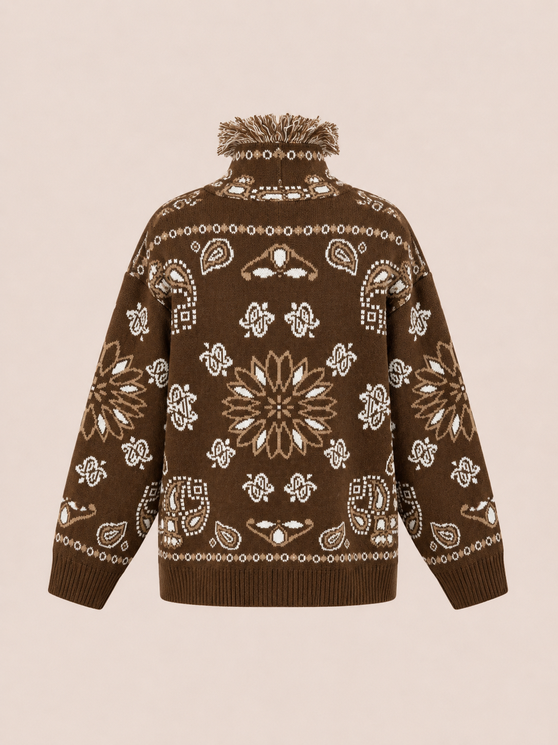 Brown Paisley Fringe Knit Cardigan - Women's Oversized Cardigan