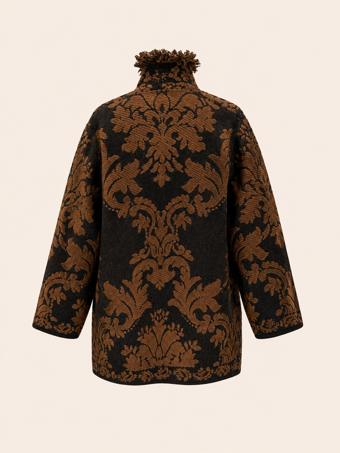 Women's Relaxed Fit Black & Brown Baroque Jacquard Fringe Jacket