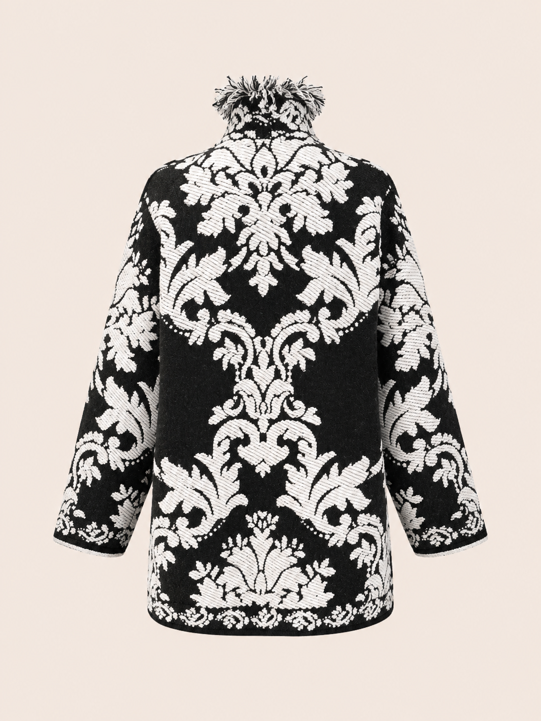 Women's Relaxed Fit Brown & Cream Baroque Jacquard Fringe Jacket