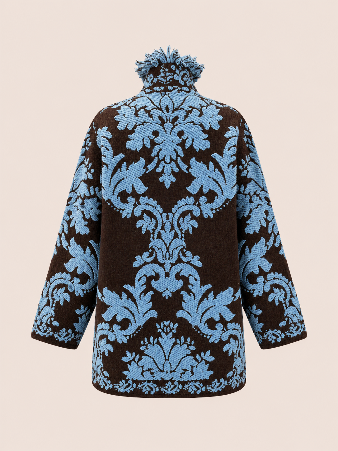 Women's Relaxed Fit Brown & Blue Baroque Jacquard Fringe Jacket
