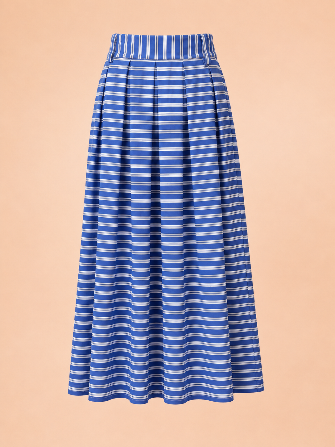 Women's Blue & White Striped A-Line Midi Skirt