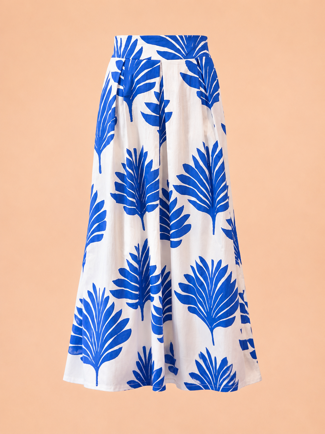 Blue Palm Print Maxi Skirt - White A-Line Skirt