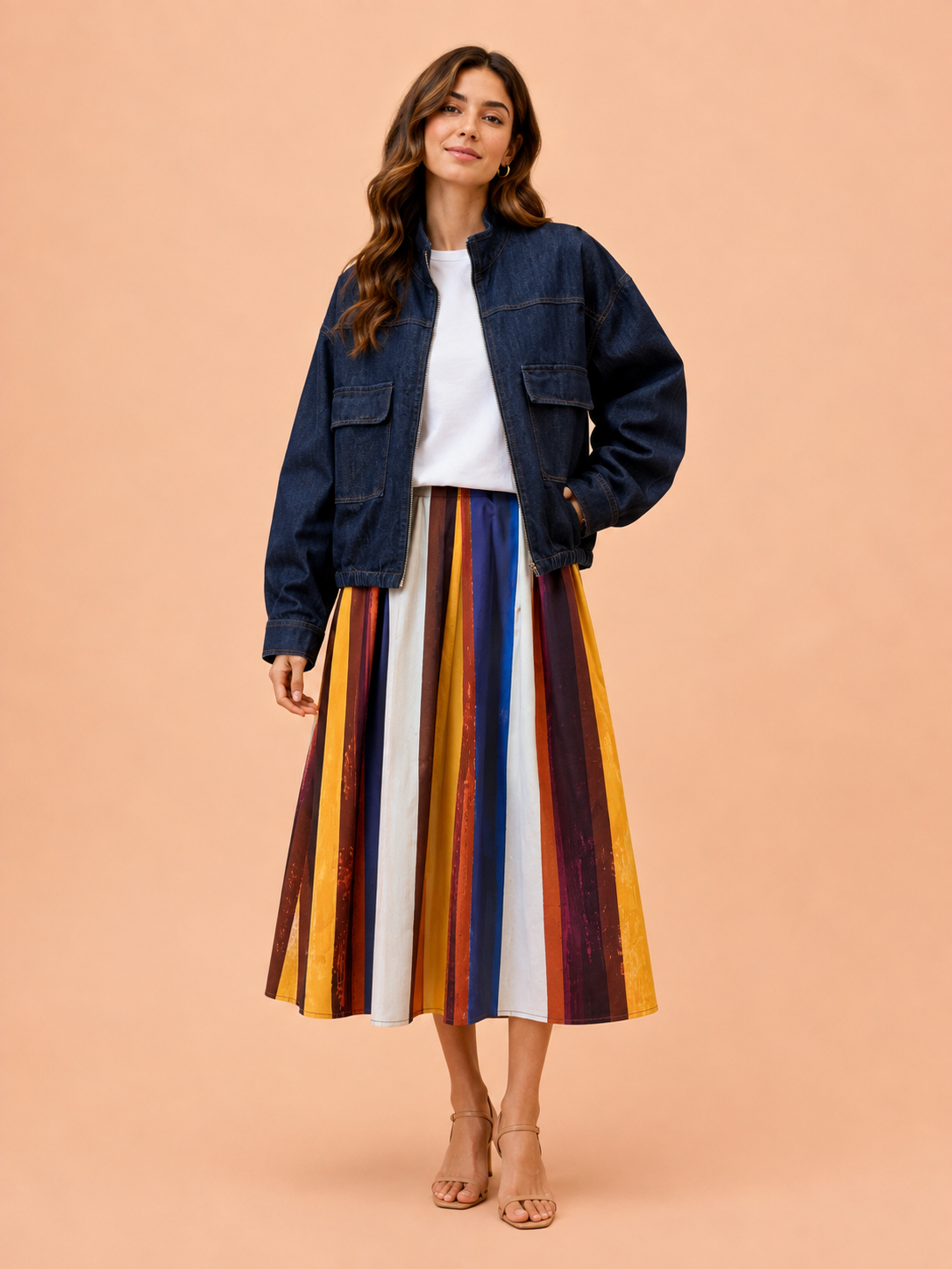 Sunset Stripe Maxi Skirt - Multicolor A-Line Cotton Skirt
