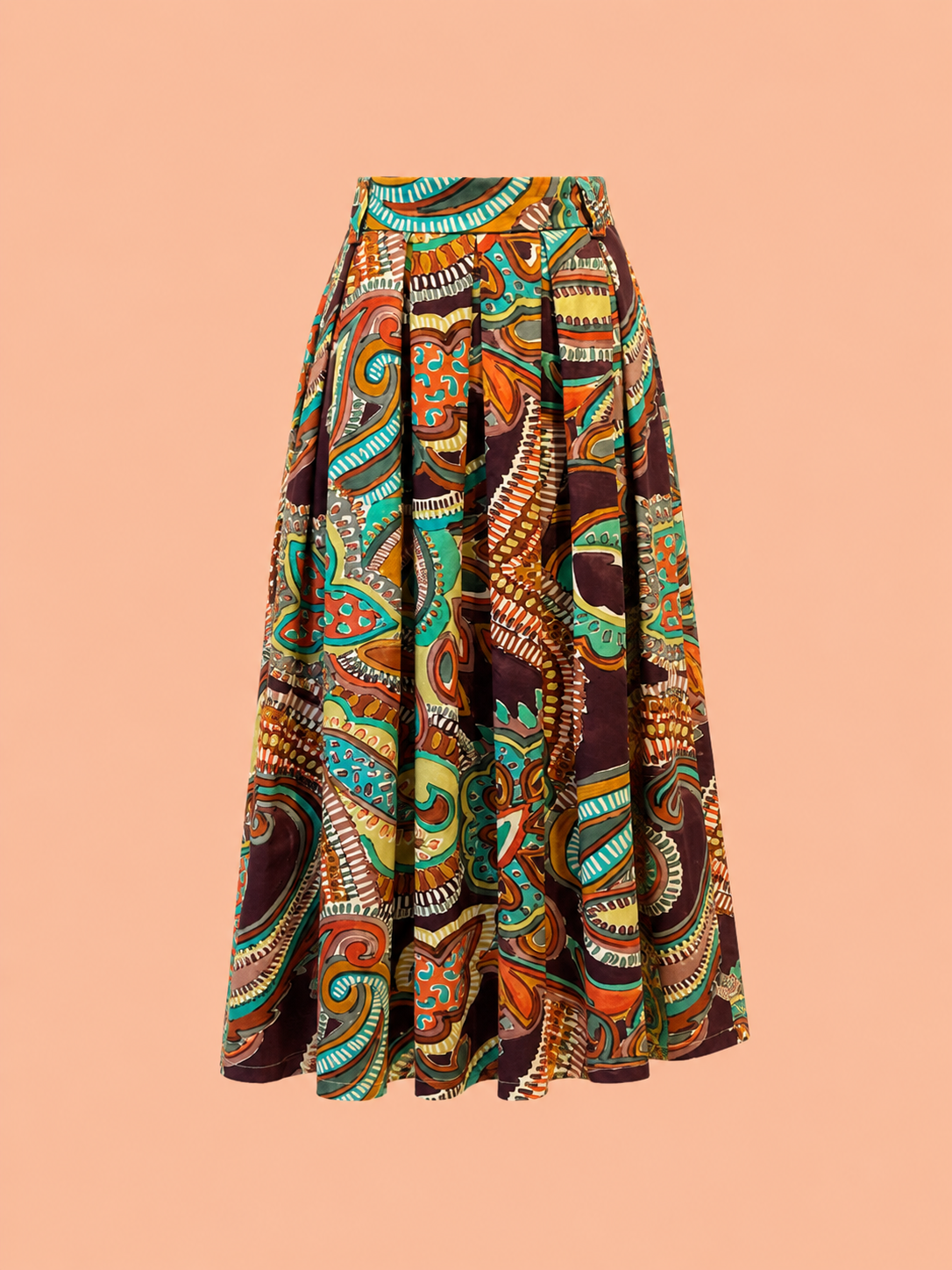 Tropical Print Pleated Maxi Skirt - Women's A-Line Cotton Skirt