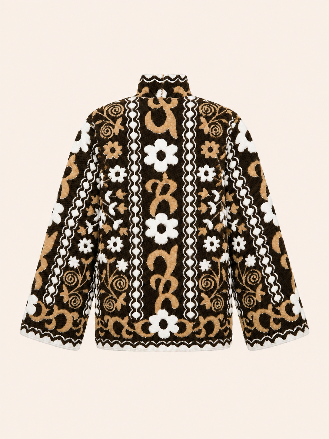 Women's Relaxed Fit Jacquard Floral Knit Cardigan - Chocolate Brown & Camel