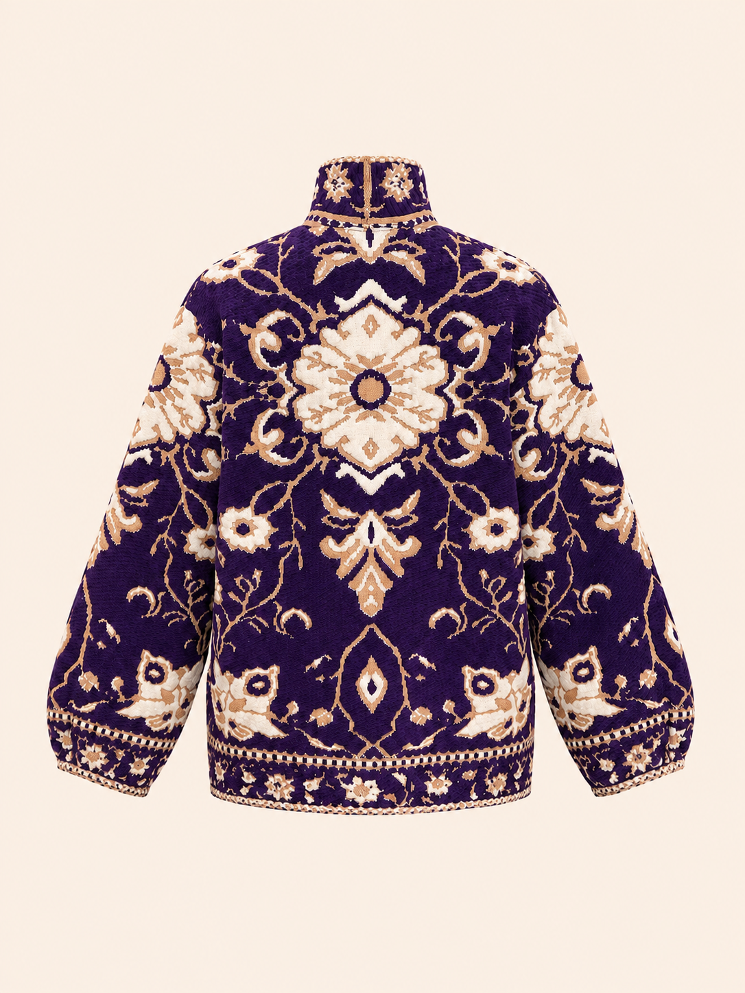 Women's Relaxed Fit Purple Floral Embroidered Cardigan Jacket