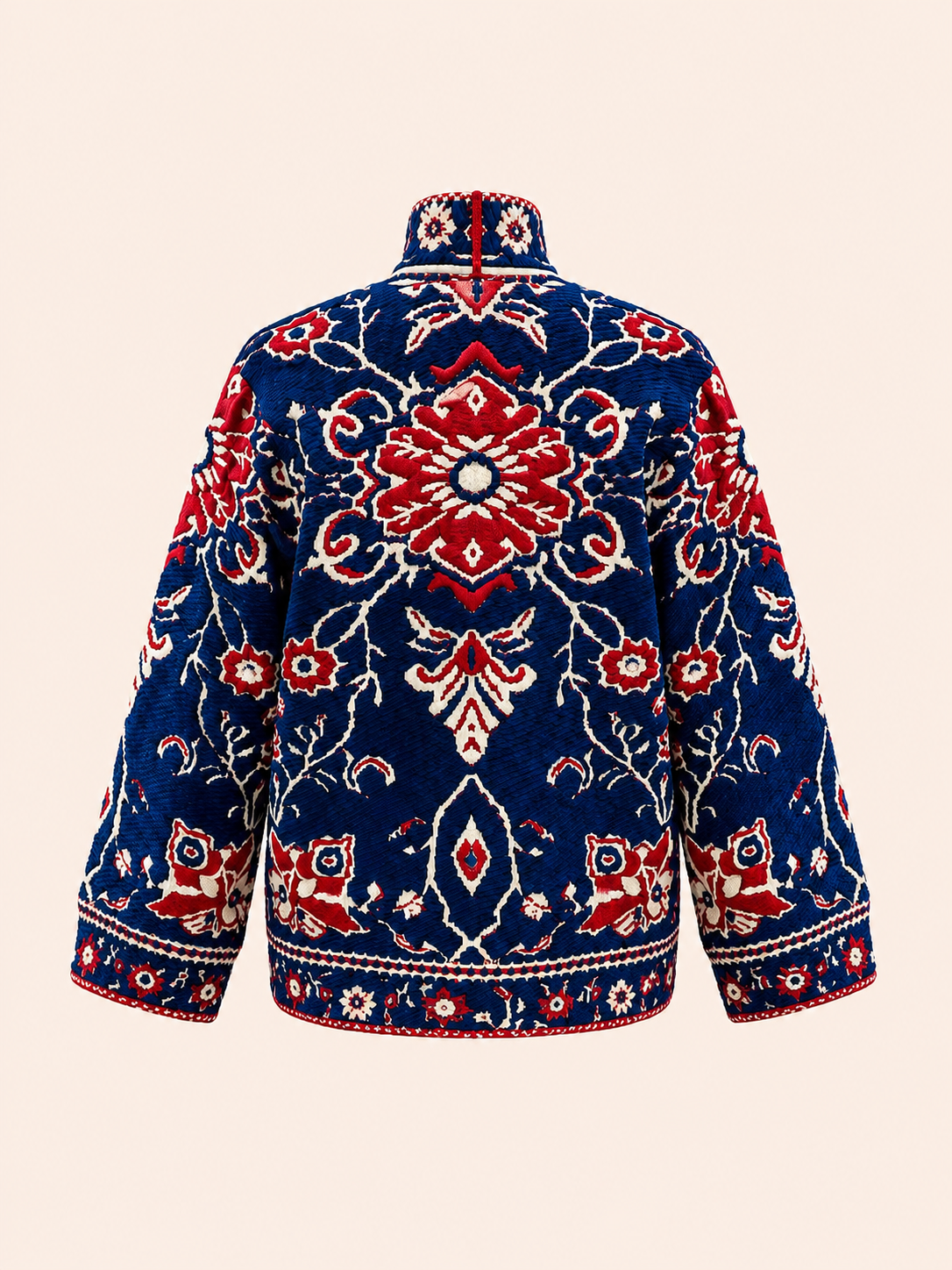 Women's Relaxed Fit Navy Blue Floral Embroidered Cardigan Jacket