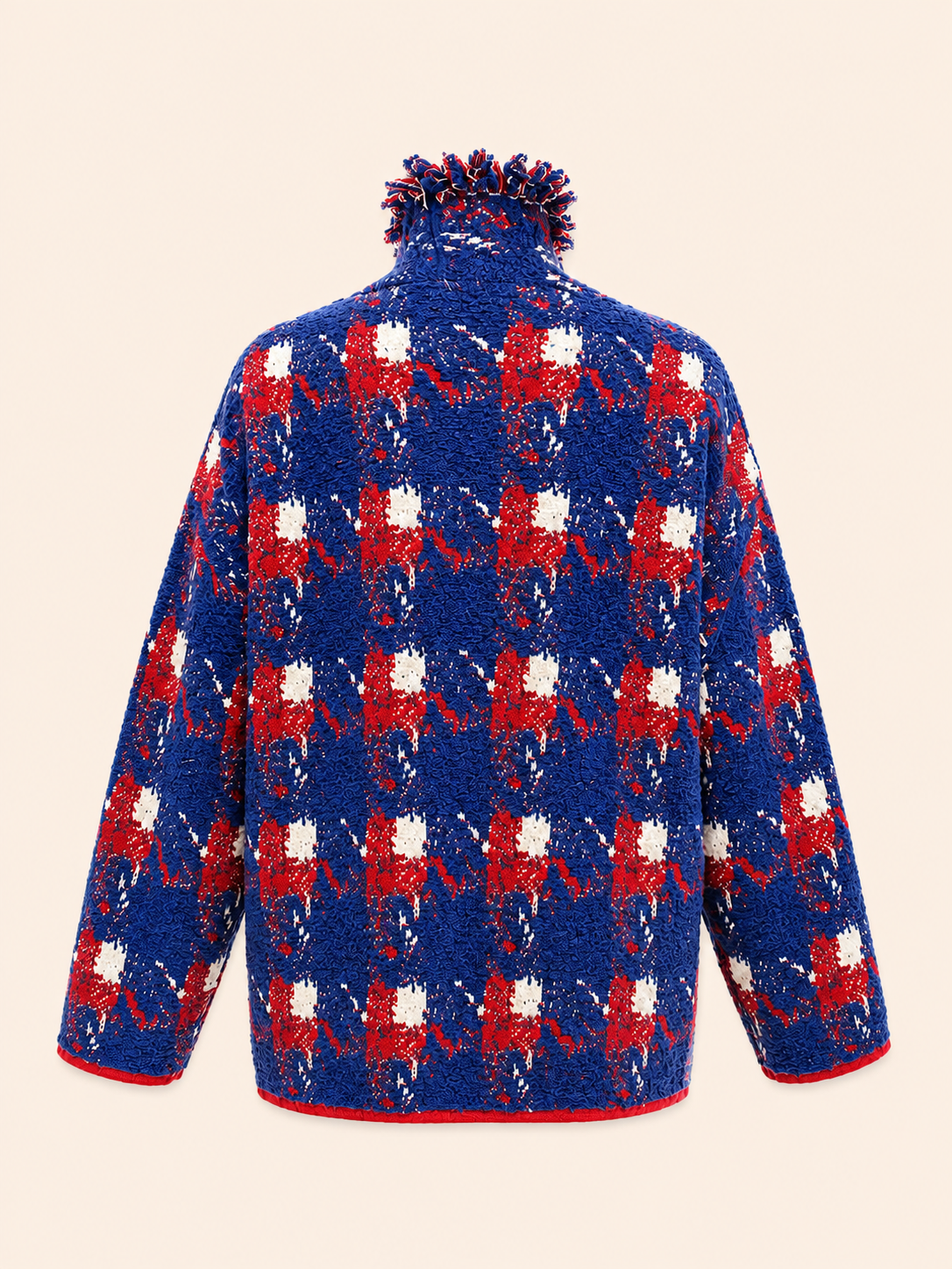 Women's Relaxed Fit Blue, Red & Cream Boucle Check Cardigan Jacket
