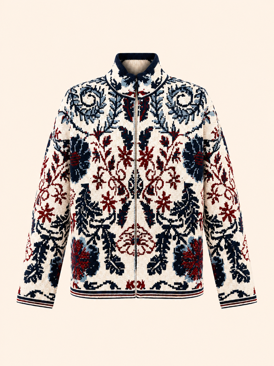 Women's Ivory Floral Jacquard Knit Jacket