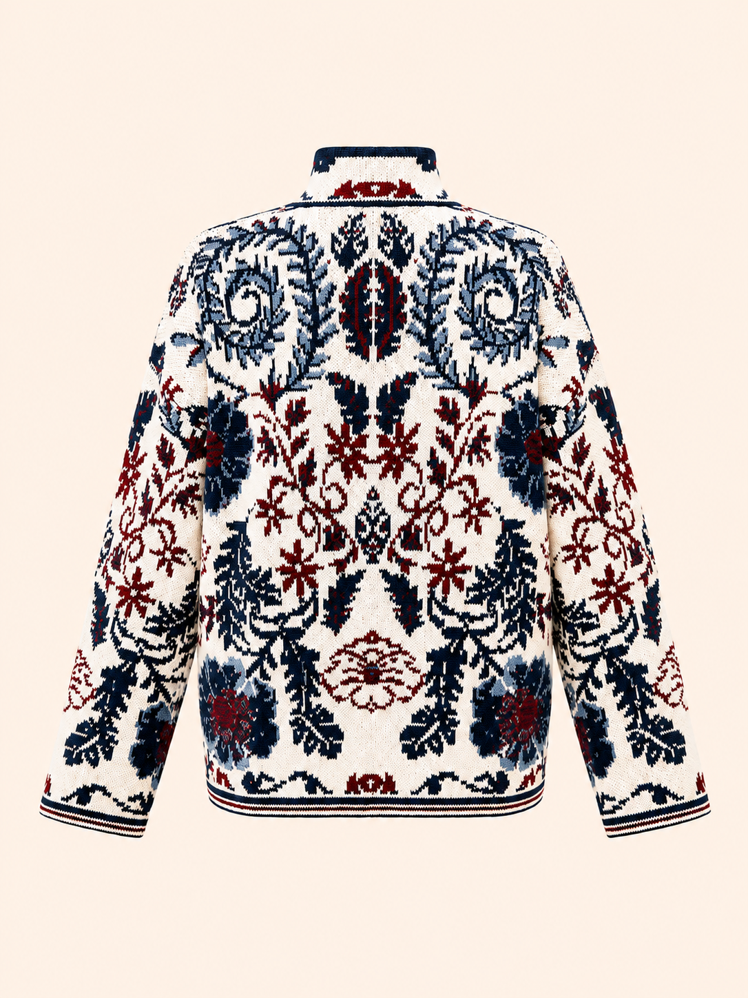 Women's Ivory Floral Jacquard Knit Jacket