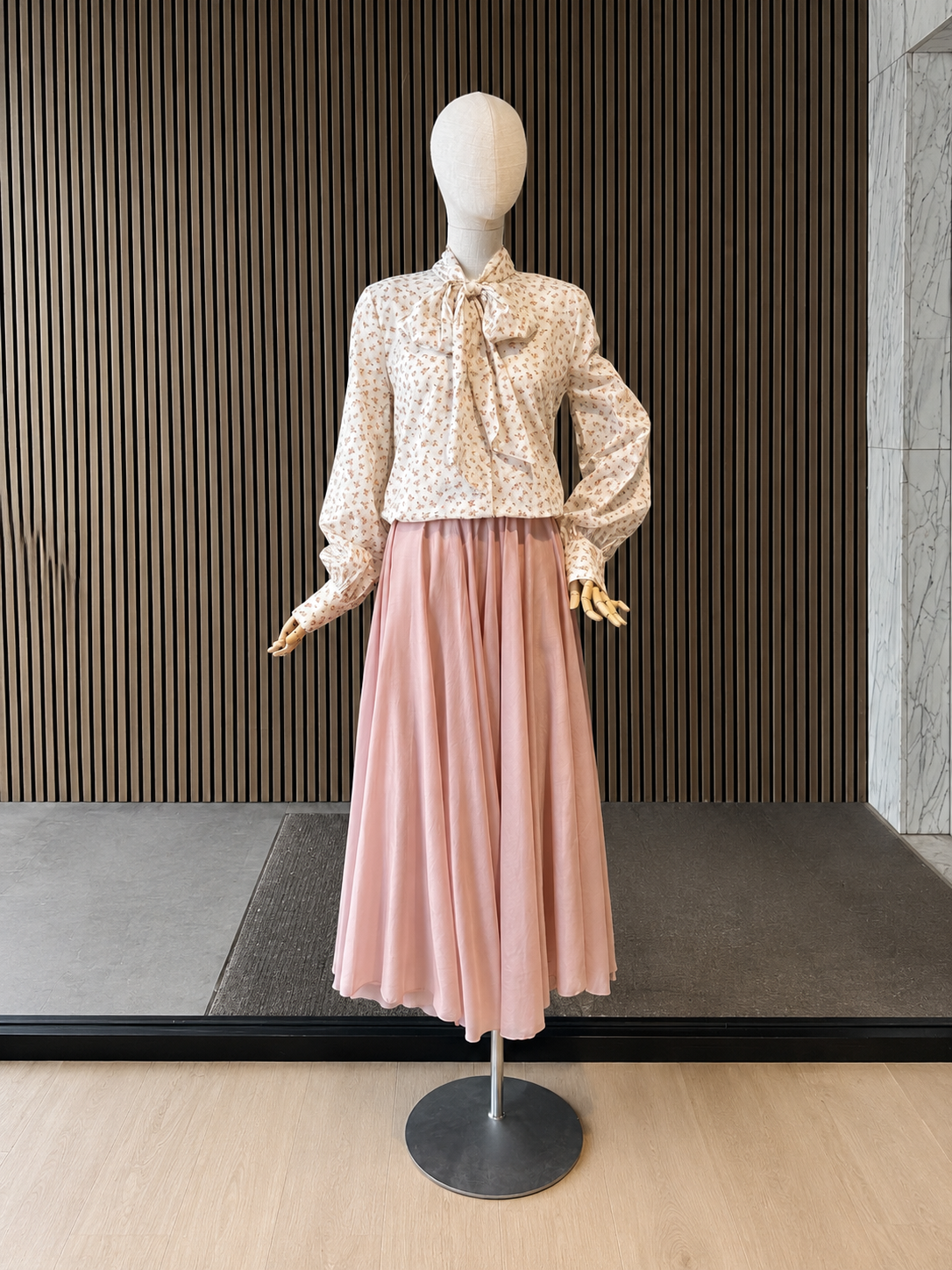 Jupe longue rose blush élégante - Jupe trapèze fluide pour femme avec taille élastique et cordon de serrage