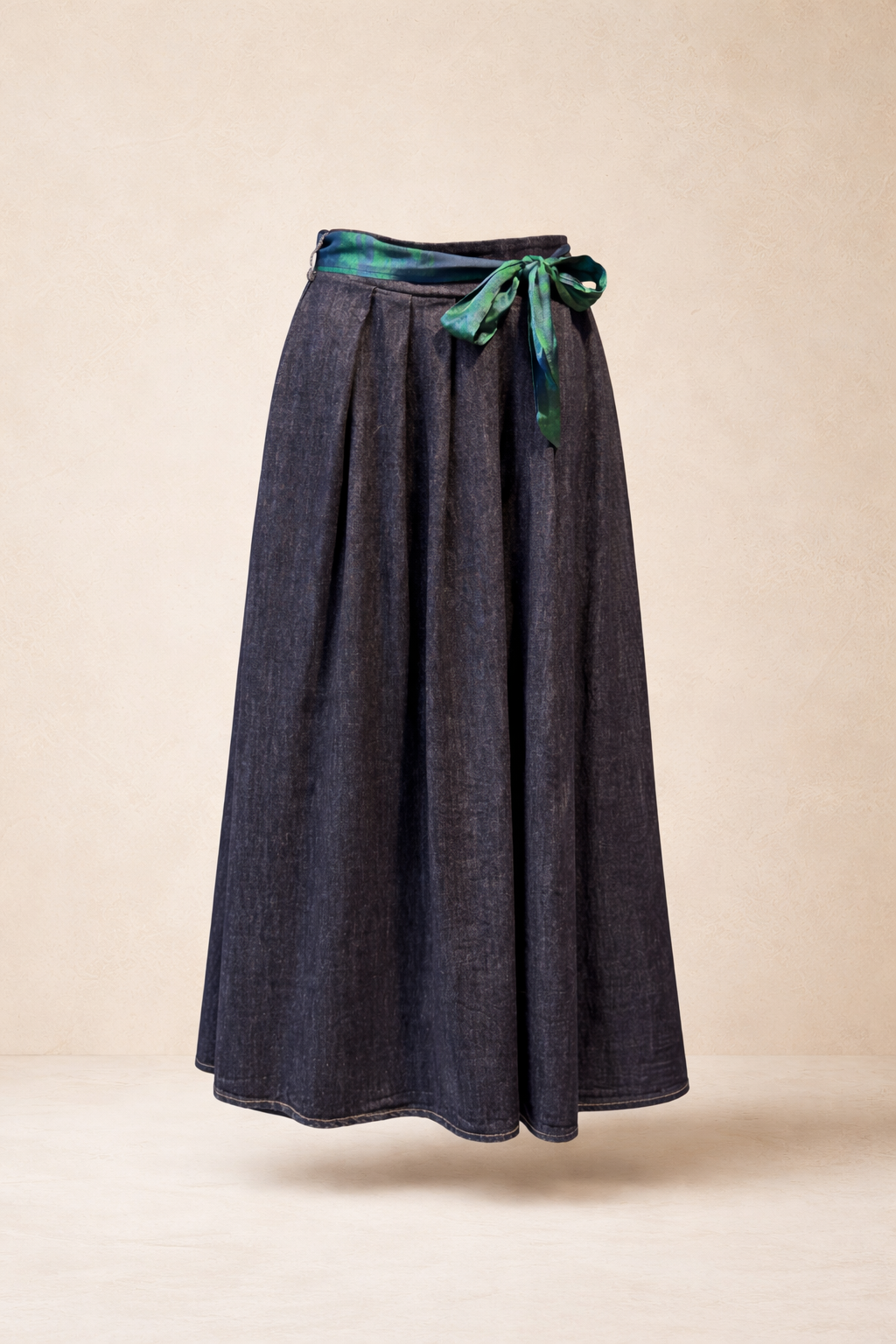 Indigo Tie-Waist Denim Maxi Skirt