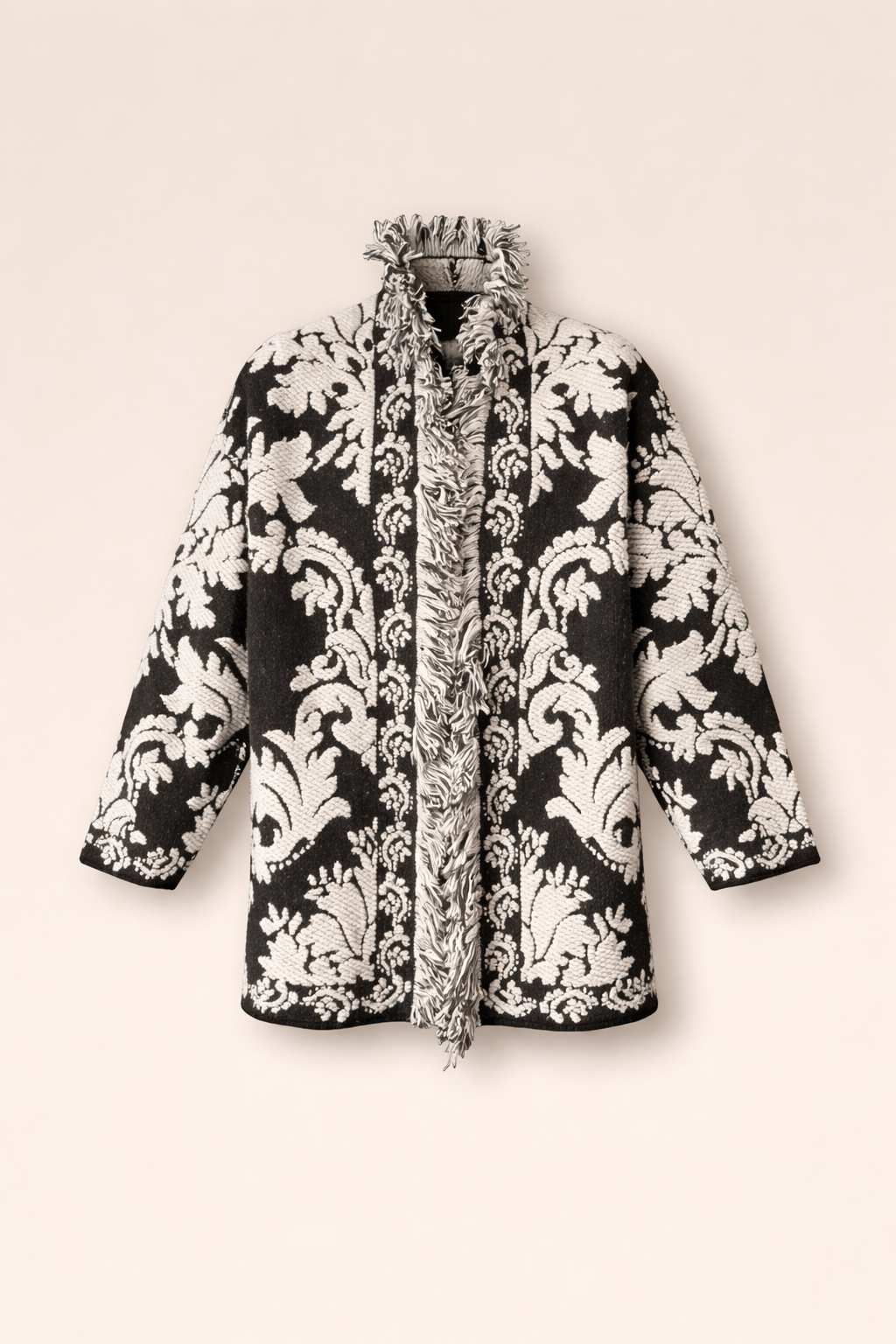 Brown Damask Fringe Relaxed-Fit Cardigan
