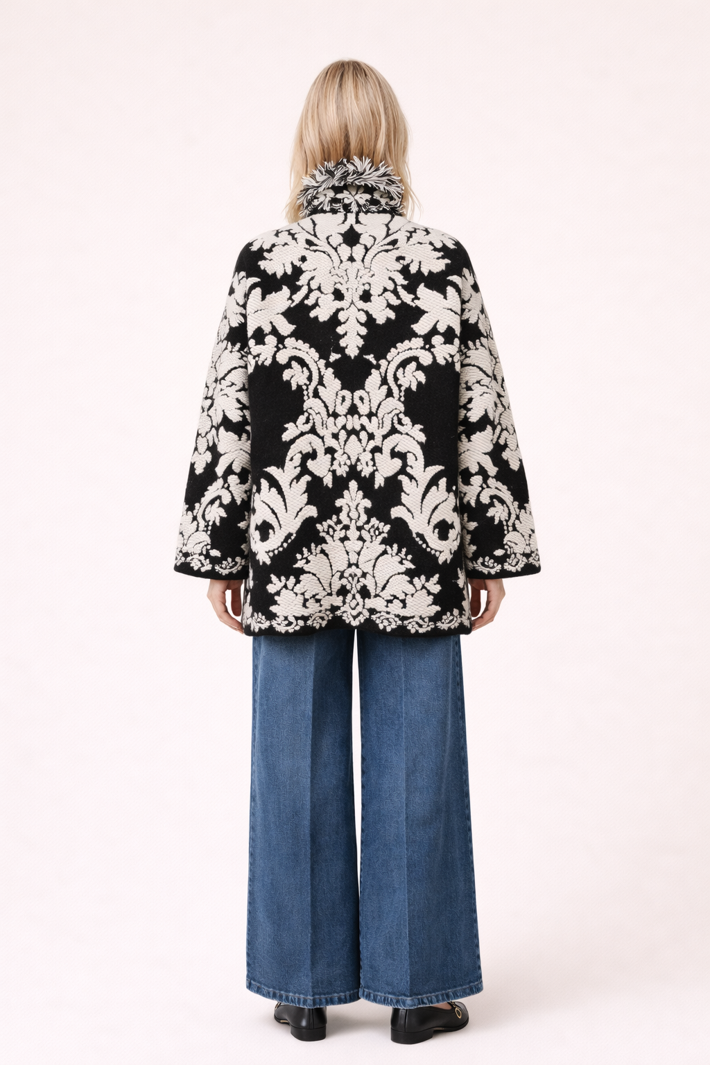 Brown Damask Fringe Relaxed-Fit Cardigan