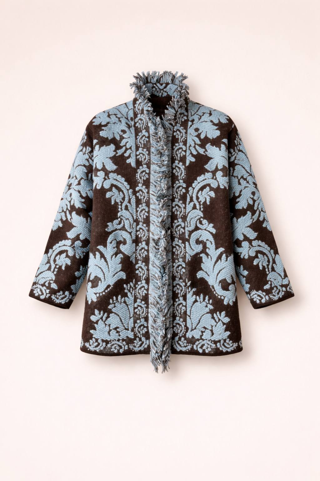 Brown Damask Fringe Relaxed-Fit Cardigan