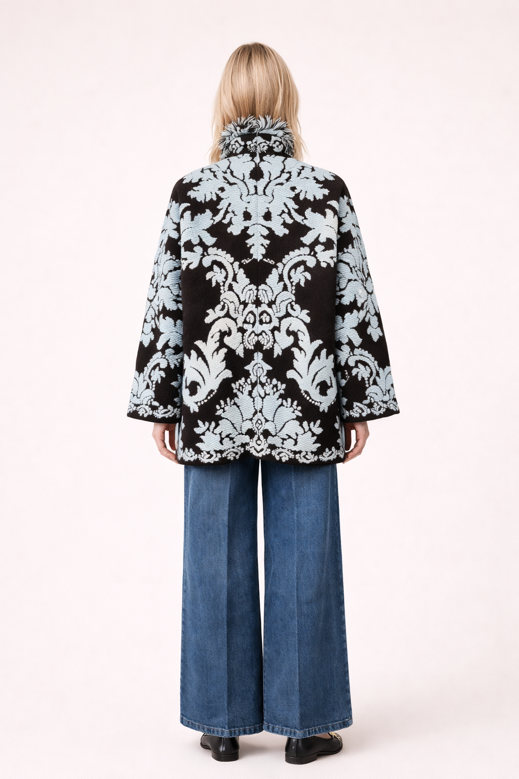 Brown Damask Fringe Relaxed-Fit Cardigan