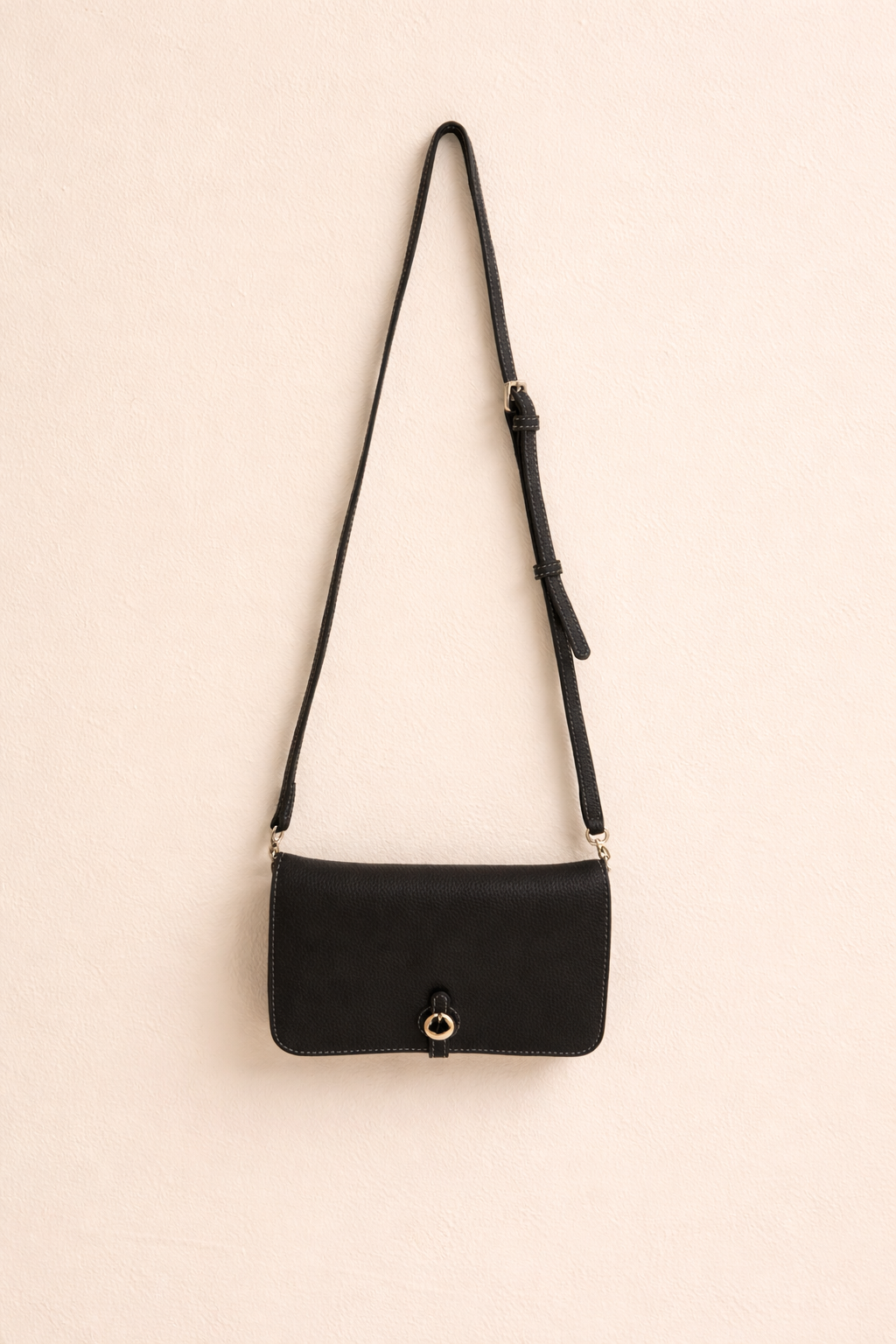 Luxe Black Leather Modular Crossbody Bag - Detachable Wallet & Adjustable Strap