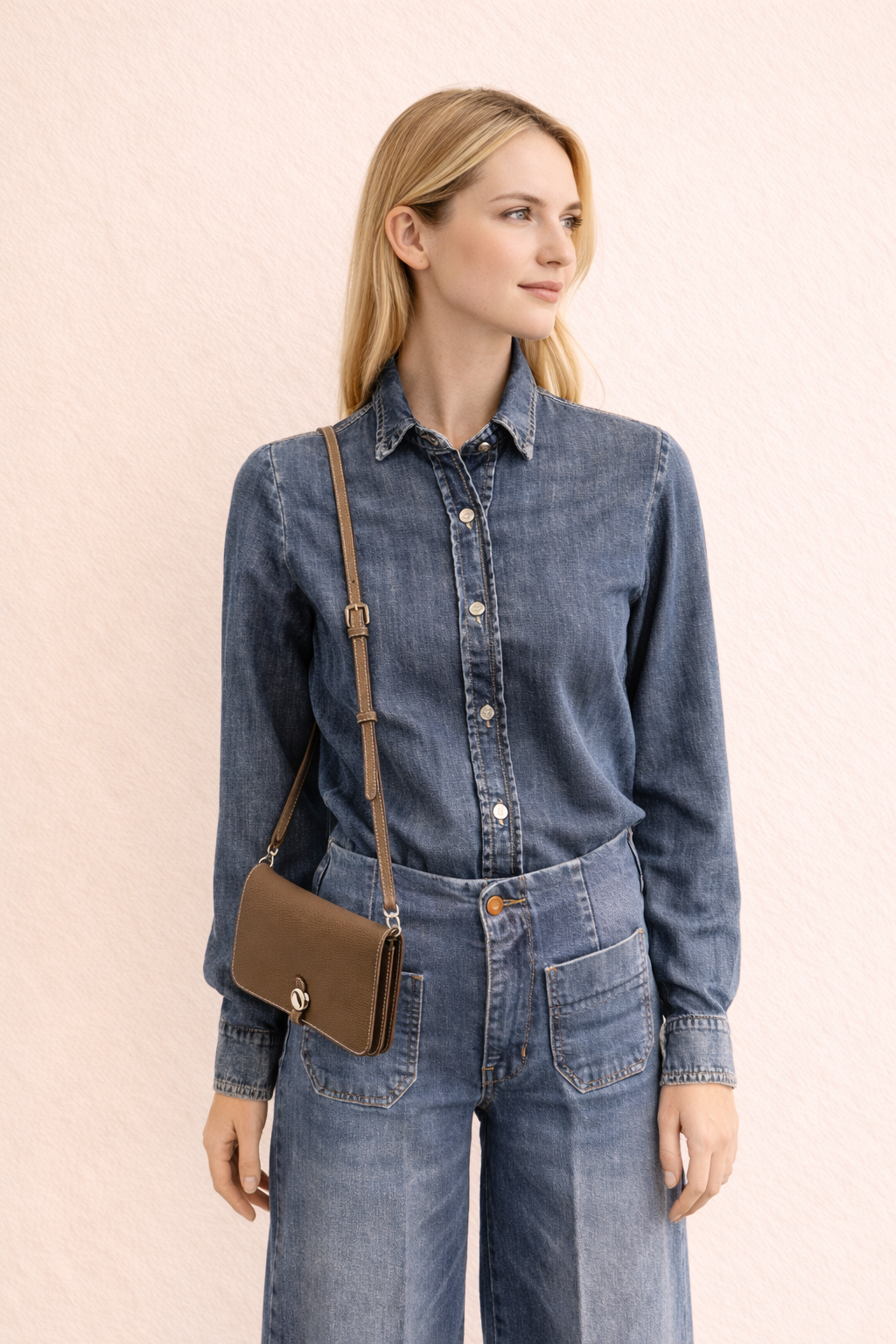 Luxe Dark Taupe Leather Modular Crossbody Bag - Detachable Wallet & Adjustable Strap