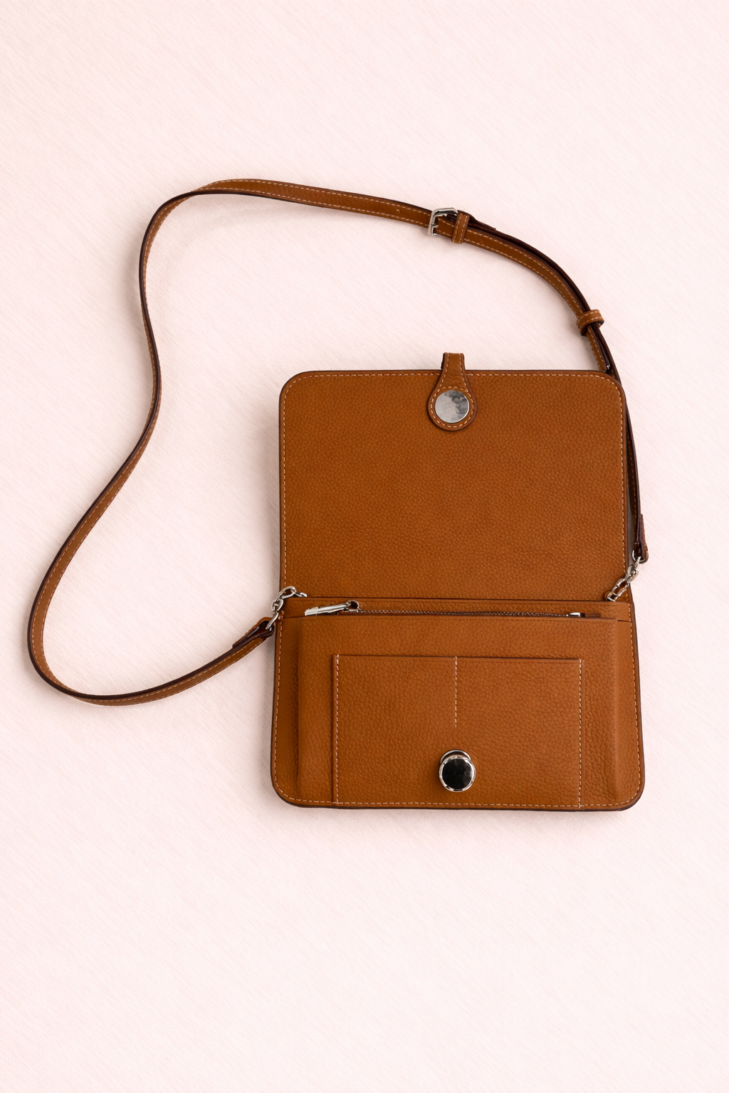 Luxe Cognac Leather Modular Crossbody Bag - Detachable Wallet & Adjustable Strap
