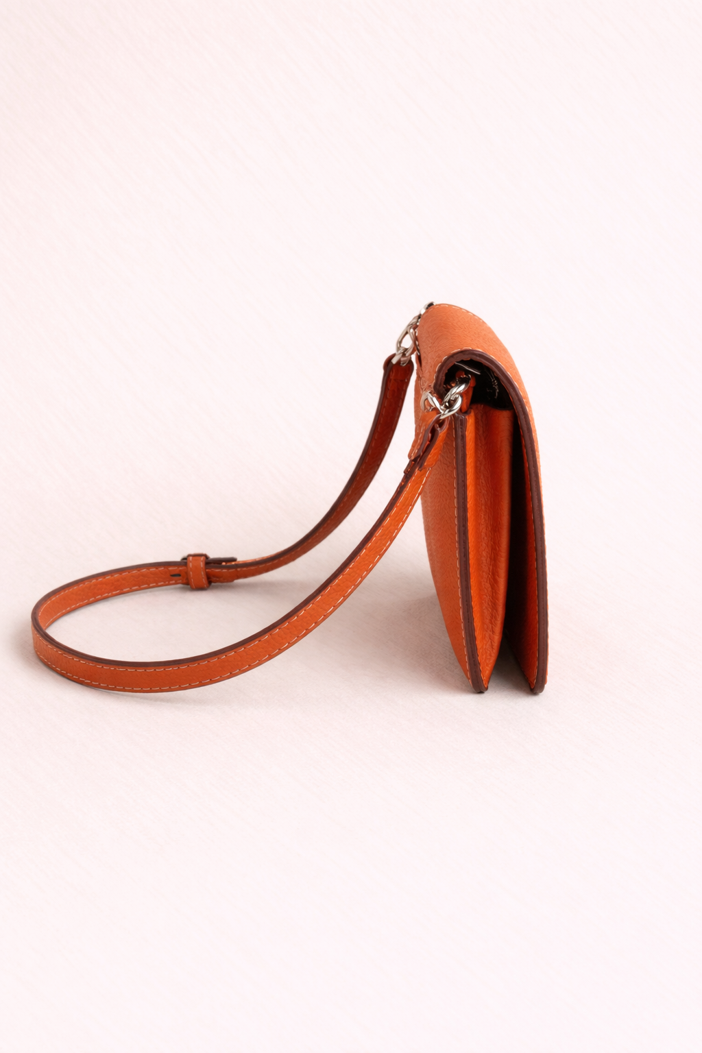 Luxe Orange Leather Modular Crossbody Bag - Detachable Wallet & Adjustable Strap