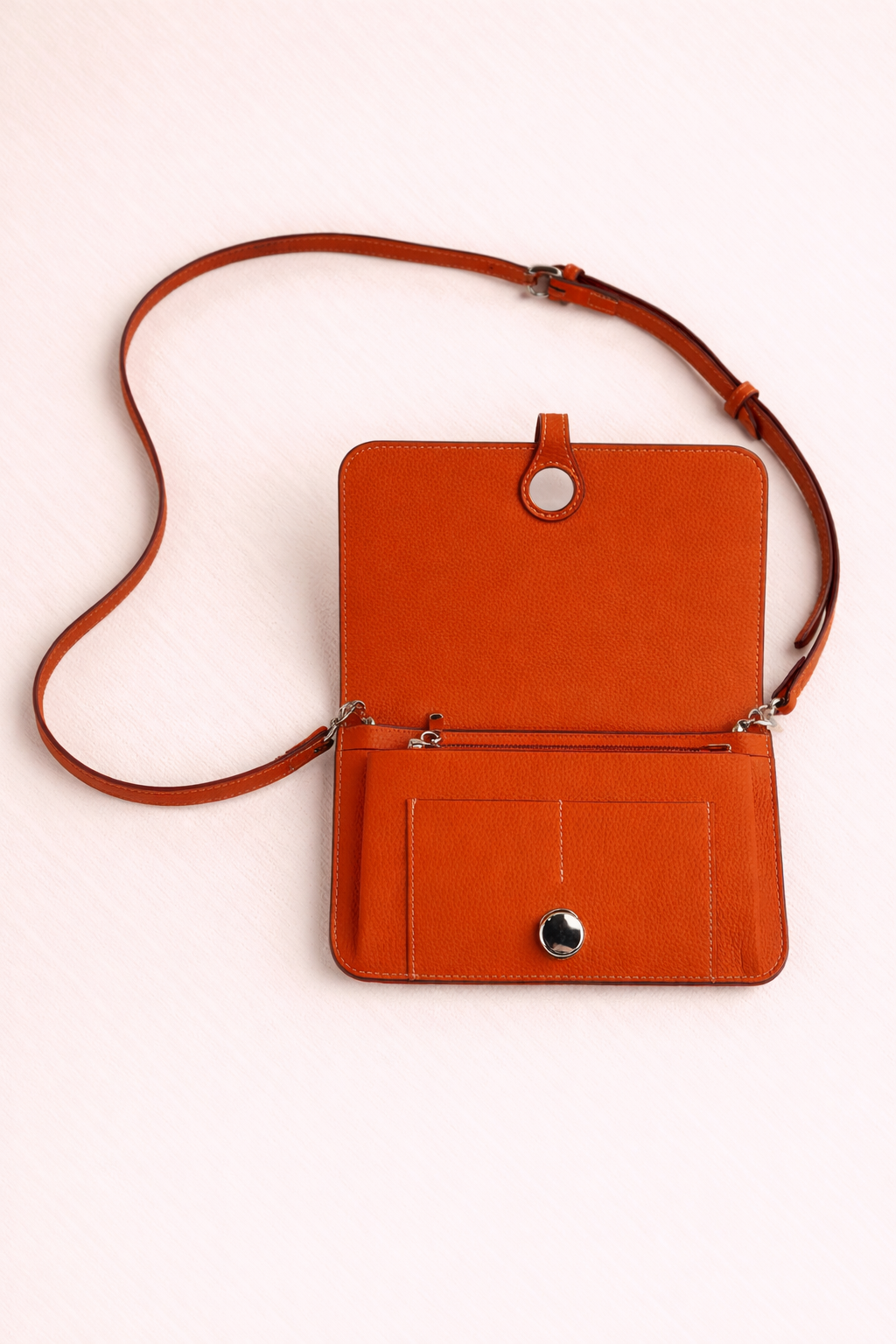 Luxe Orange Leather Modular Crossbody Bag - Detachable Wallet & Adjustable Strap