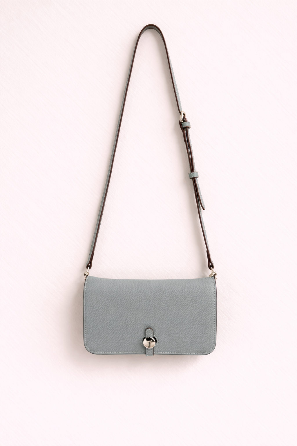 Luxe Light Blue Leather Modular Crossbody Bag - Detachable Wallet & Adjustable Strap