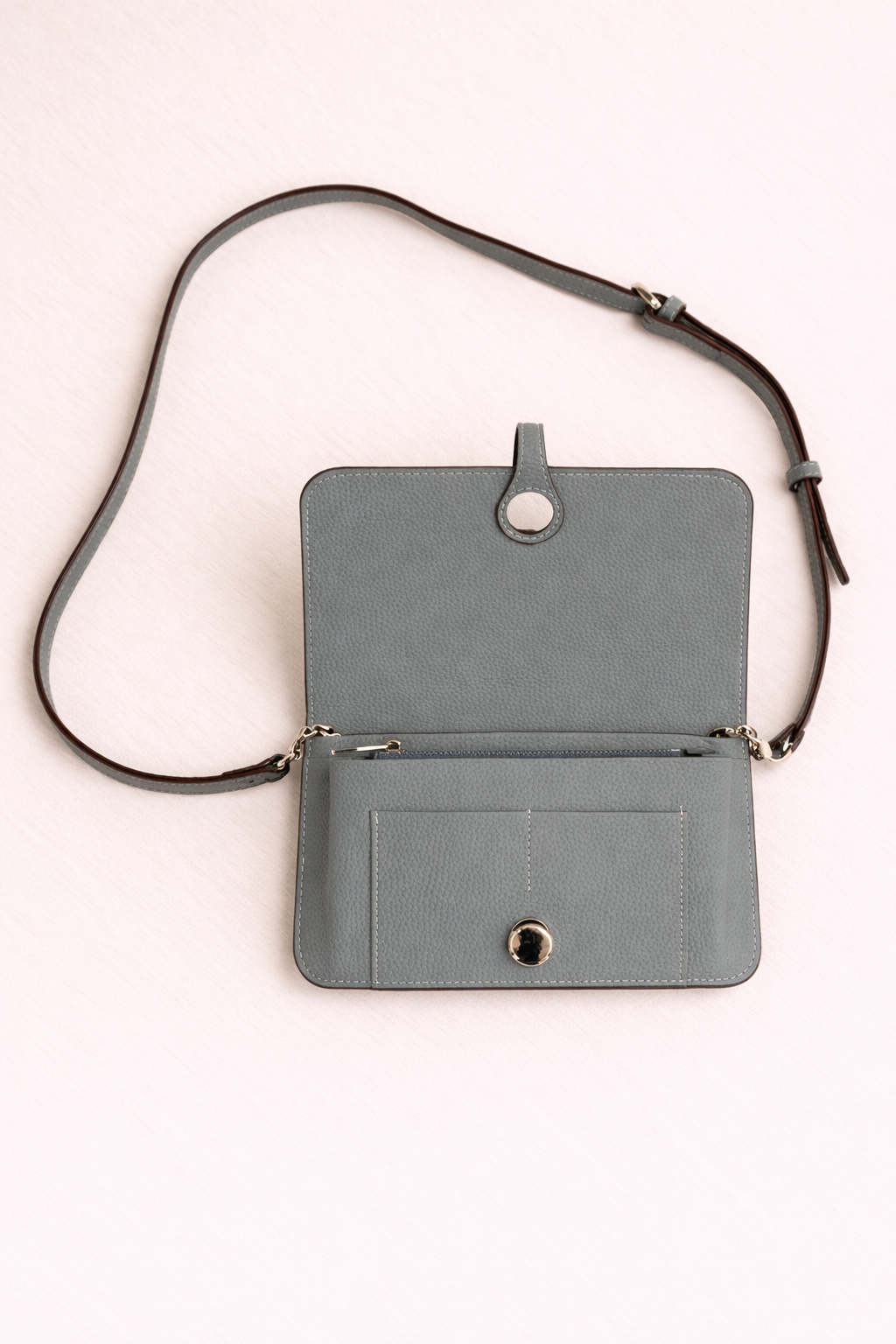 Luxe Light Blue Leather Modular Crossbody Bag - Detachable Wallet & Adjustable Strap