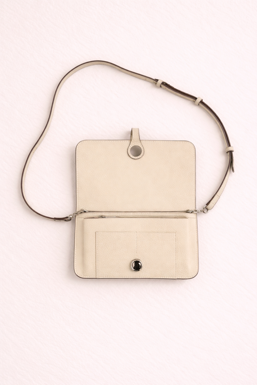 Luxe Cream Leather Modular Crossbody Bag - Detachable Wallet & Adjustable Strap