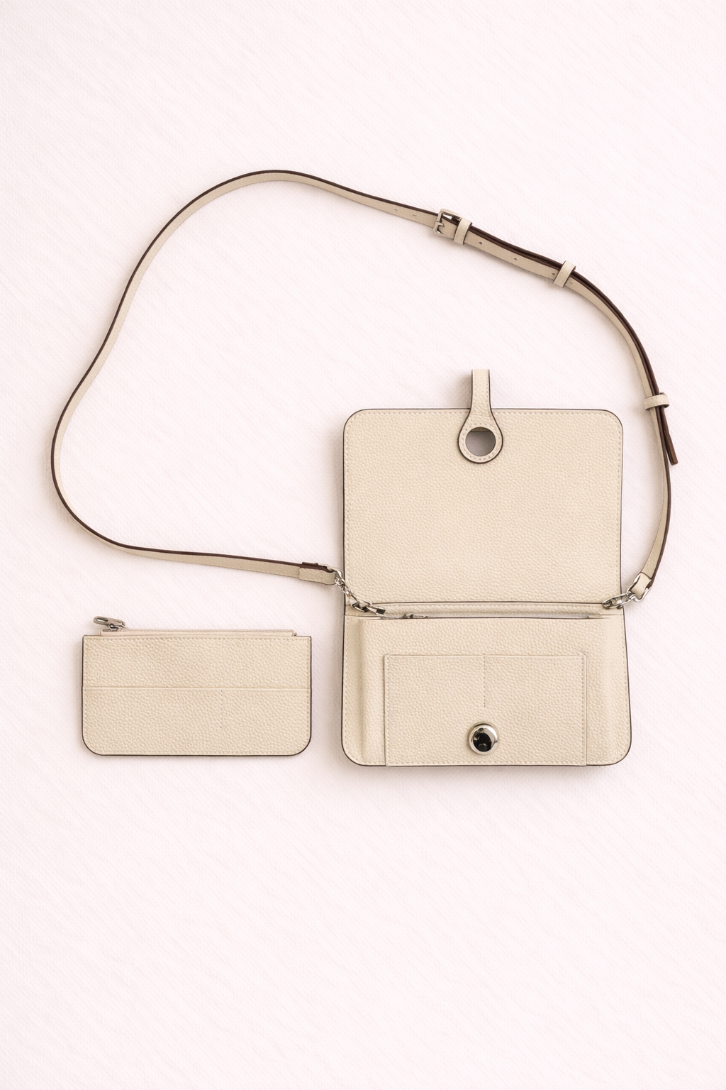 Luxe Cream Leather Modular Crossbody Bag - Detachable Wallet & Adjustable Strap