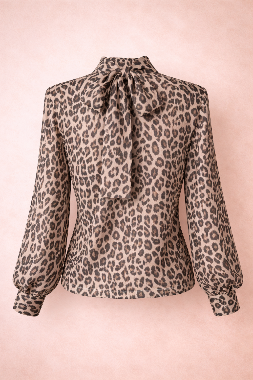 Leopard Print High Neck Blouse With A Bow In The Back