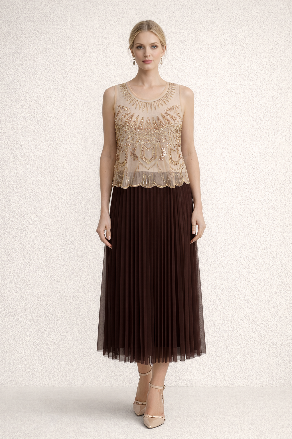 Chocolate Pleated Maxi Skirt