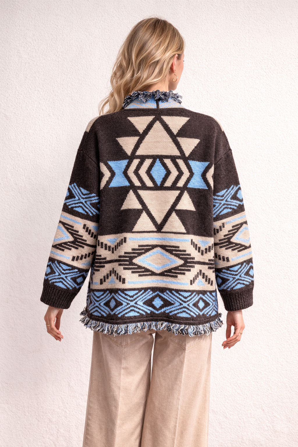 Relaxed Fit Aztec Fringe Cardigan