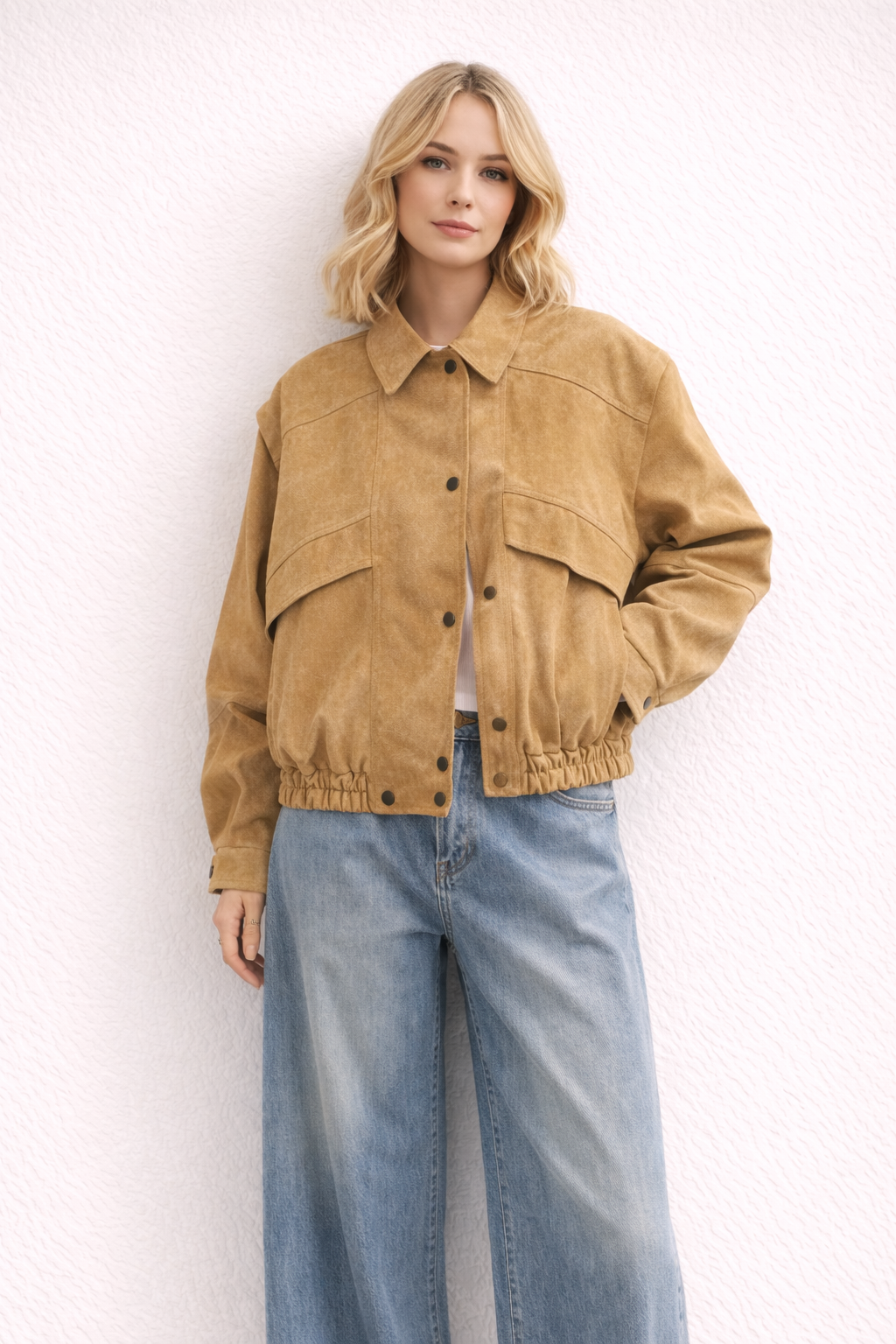 Tan Oversized Faux Leather Bomber Jacket