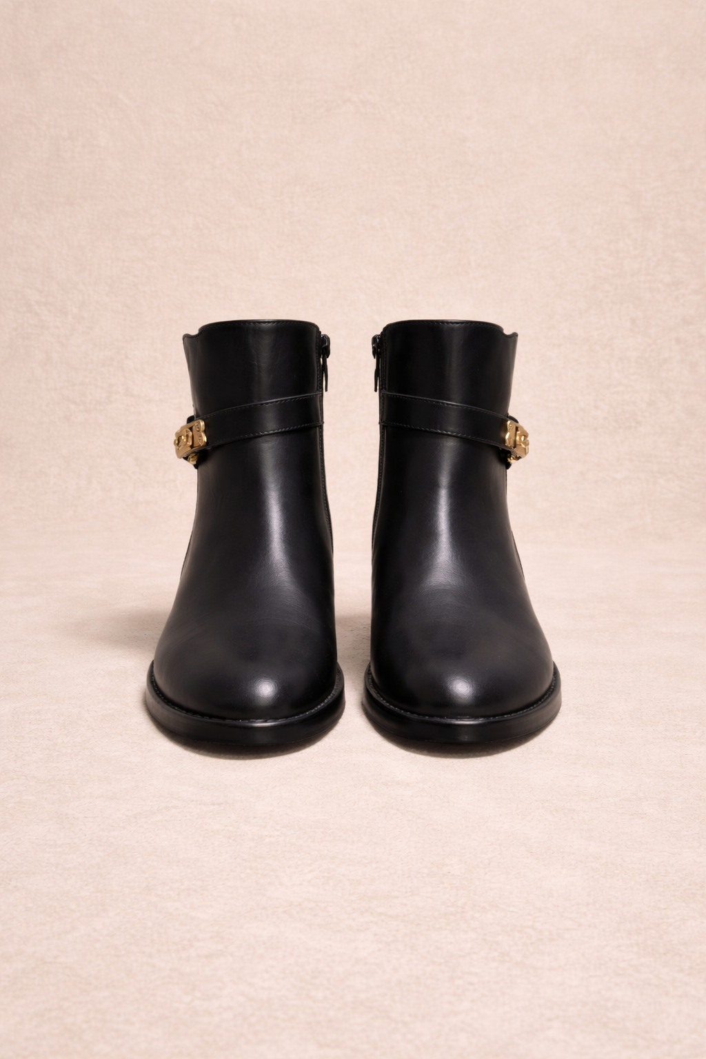 Black leather lock ankle boots