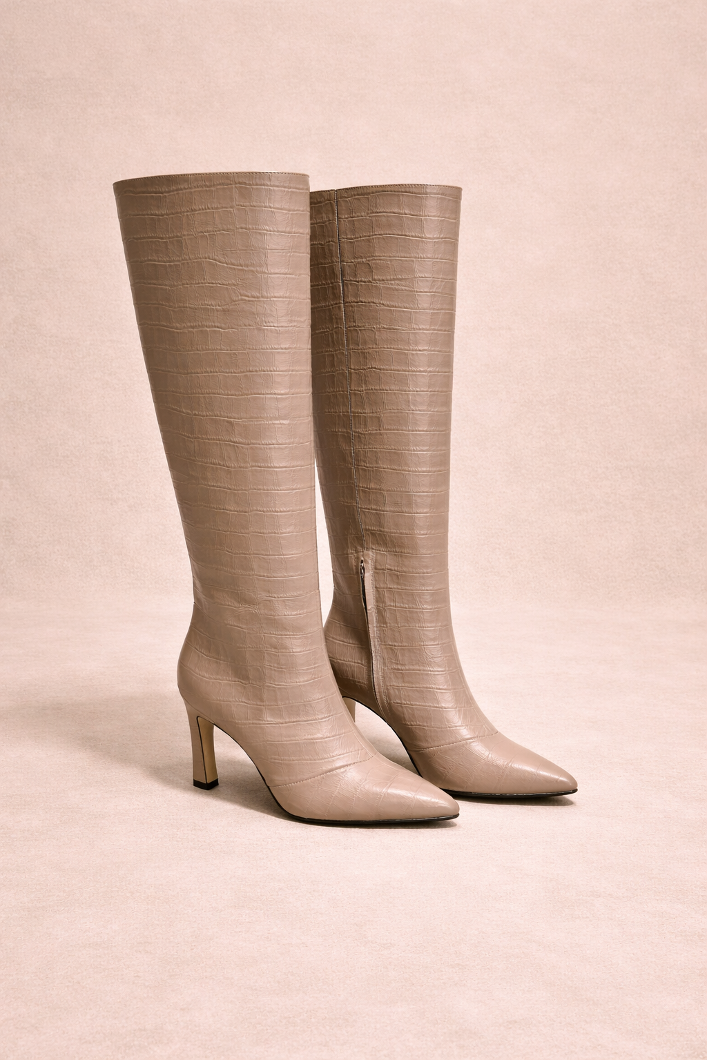 Grey croc knee-High Boots