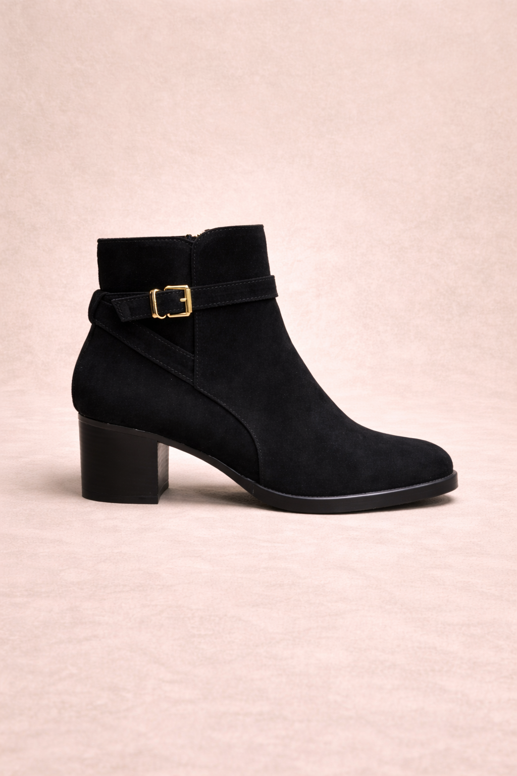 Black Suede Buckle Ankle Boots