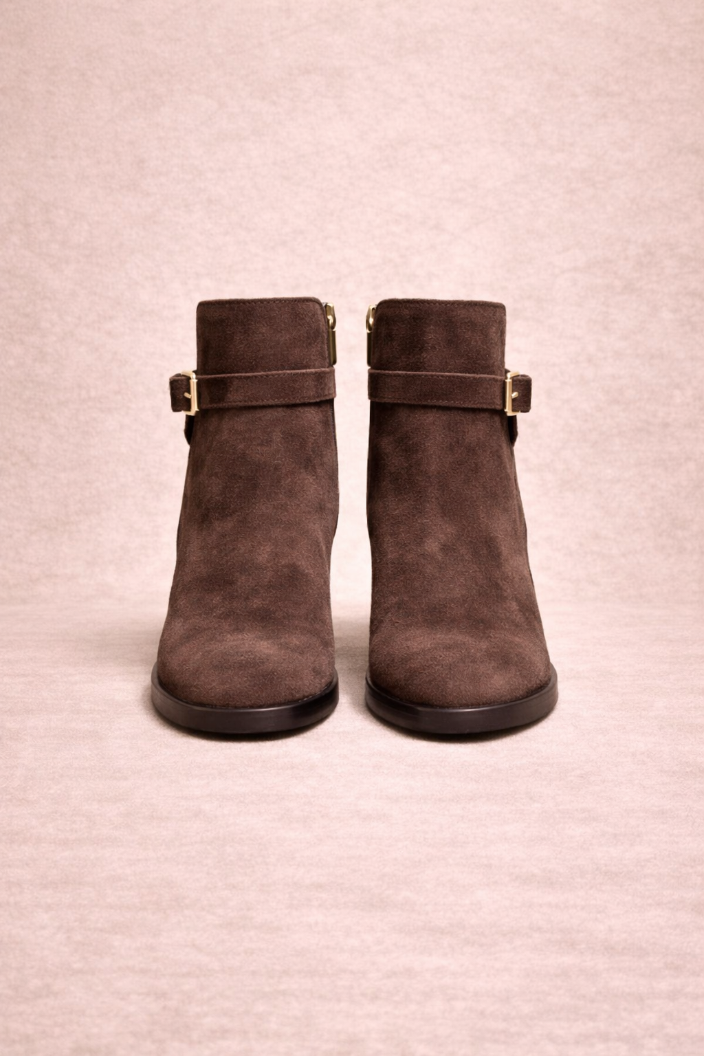 Brown Suede Buckle Ankle Boots